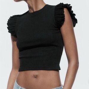 Zara Black Ruffle Sleeve Crop Top